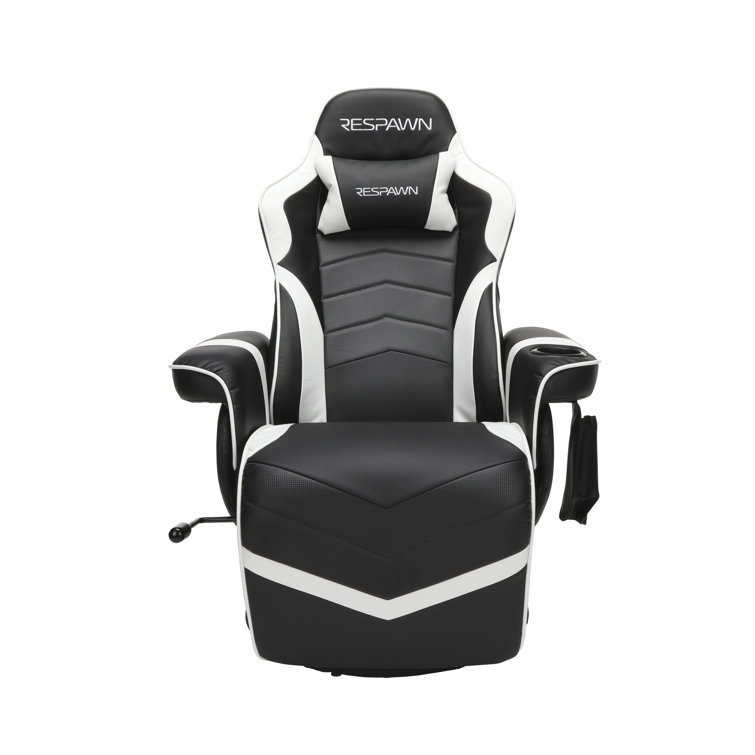 White and Black Racing Style Gaming Recliner with Footrest