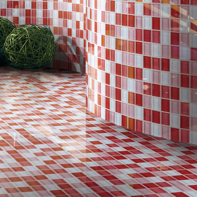 Red and Pink Glass Mosaic Tile Sheet for Kitchen and Bathroom