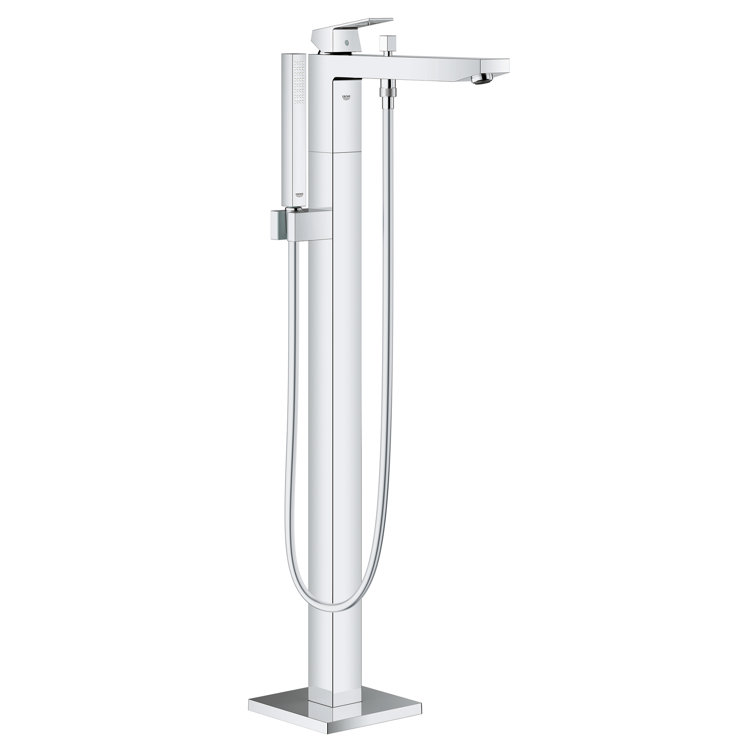 Modern Chrome Freestanding Tub Filler with Handshower