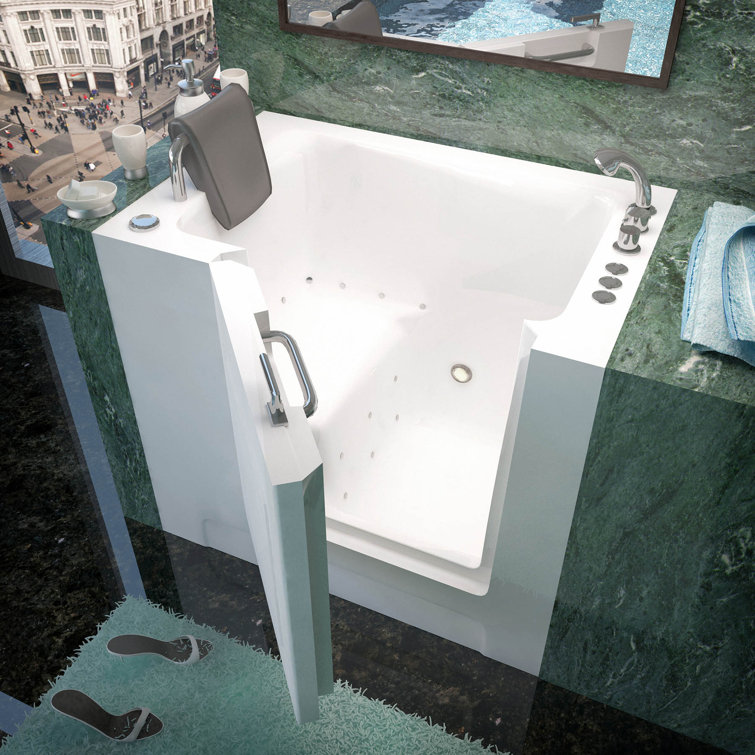 Catalina White Acrylic Walk-In Air Bathtub with Chrome Faucet