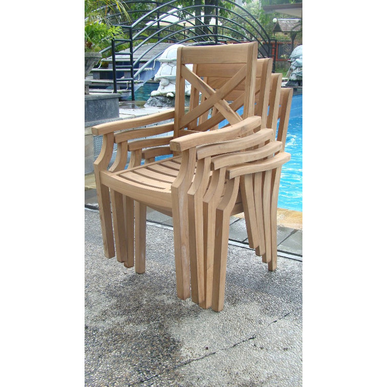 Granada Natural Teak Stacking Outdoor Dining Chairs, Set of 4