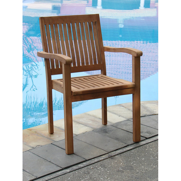 Natural Teak Stackable Outdoor Dining Chairs, Set of 4