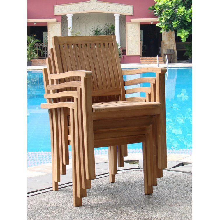 Natural Teak Stackable Outdoor Dining Chairs, Set of 4