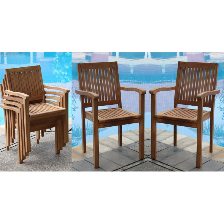 Teak 13-Piece Extendable Rectangular Dining Set with Stackable Chairs