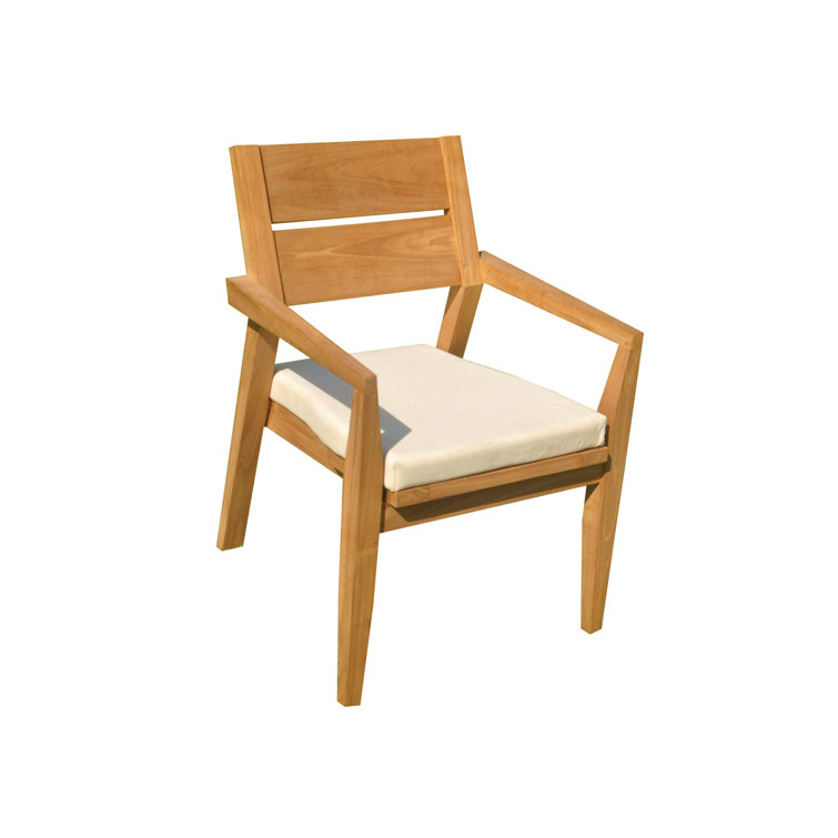 Natural Teak Outdoor Dining Armchair with Antique-White Cushion