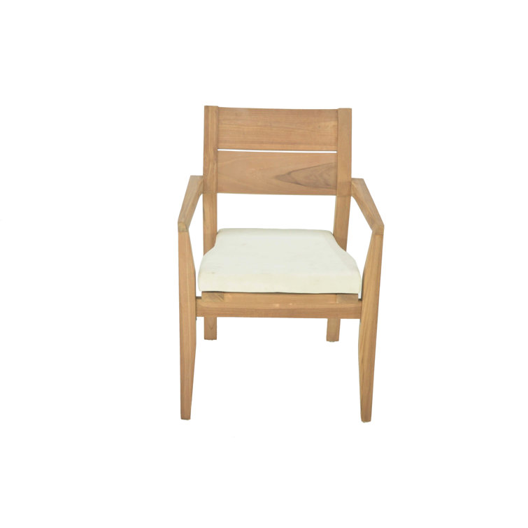 Natural Teak Outdoor Dining Armchair with Antique-White Cushion
