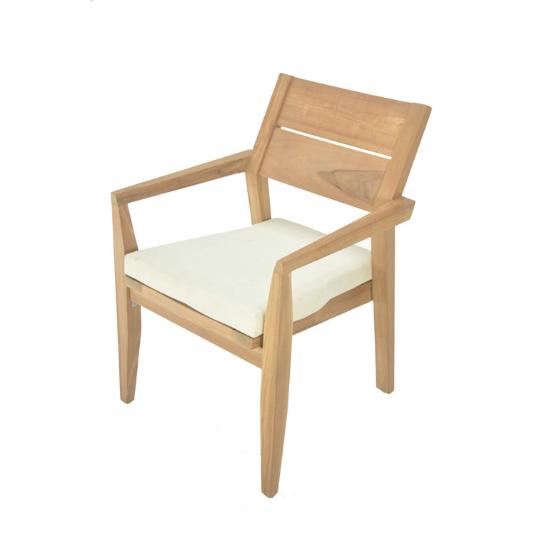 Natural Teak Outdoor Dining Armchair with Antique-White Cushion