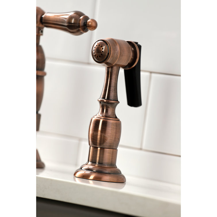 Antique Copper Brass Bridge Kitchen Faucet with Side Sprayer