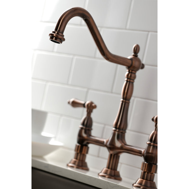 Antique Copper Brass Bridge Kitchen Faucet with Side Sprayer