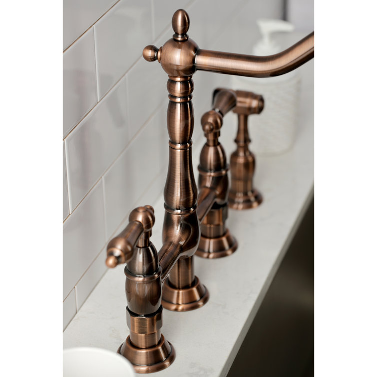 Antique Copper Brass Bridge Kitchen Faucet with Side Sprayer