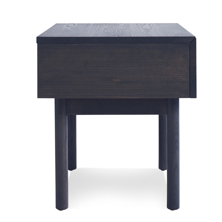 Smoke Gray Solid Wood Nightstand with Leather Pull