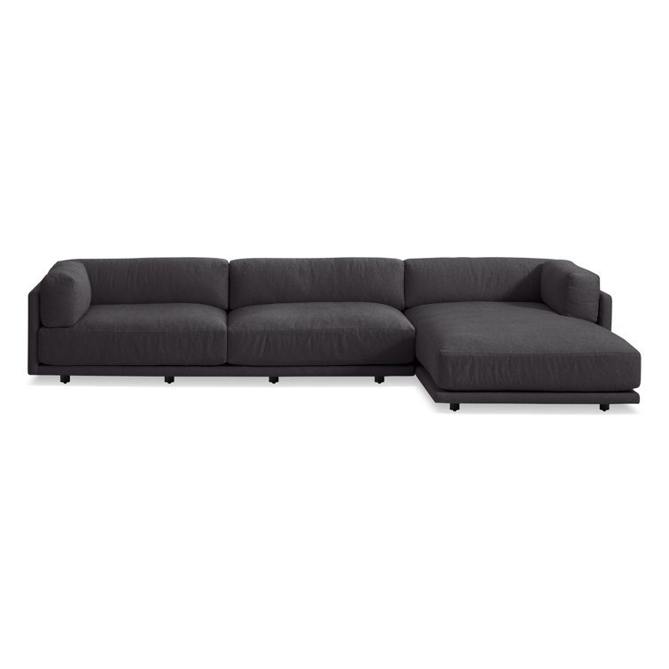 Sanford Black Fabric L-Shaped Sofa with Chaise