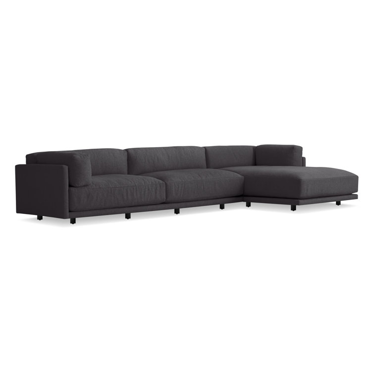 Sanford Black Fabric L-Shaped Sofa with Chaise