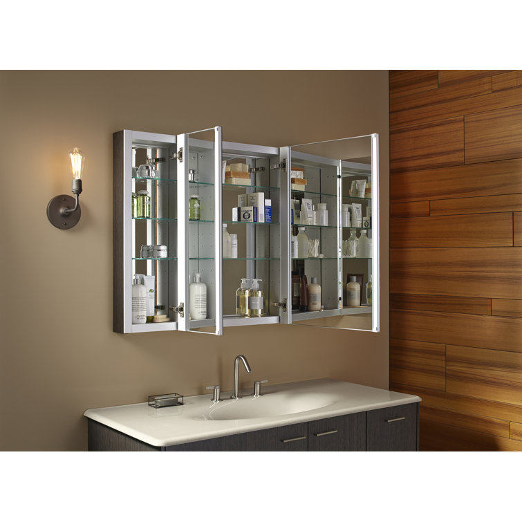 Verdera 40" x 30" Frameless Aluminum Triple-Door Medicine Cabinet with Adjustable Shelves