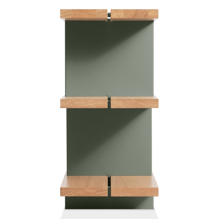Walnut and Gray Green Geometric 3-Shelf Bookcase