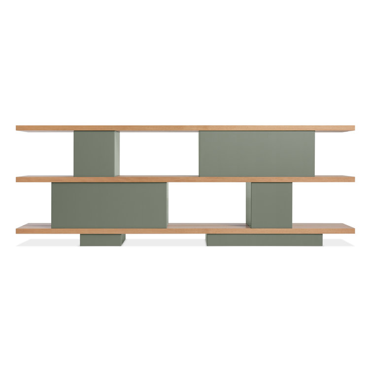 Walnut and Gray Green Geometric 3-Shelf Bookcase