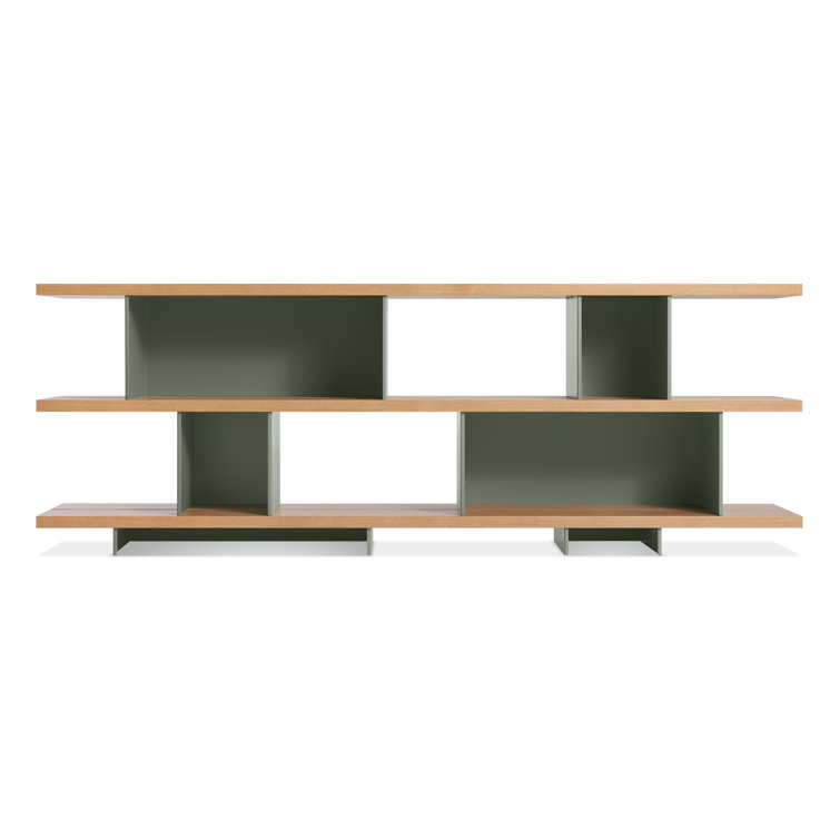 Walnut and Gray Green Geometric 3-Shelf Bookcase