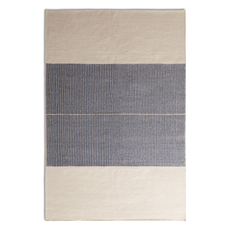 Natural and Gray Wool Flat Woven Stripe Rug, 6' x 9'