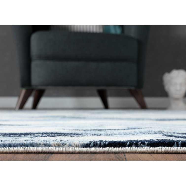 Blue and Beige Abstract Rectangular Synthetic Area Rug
