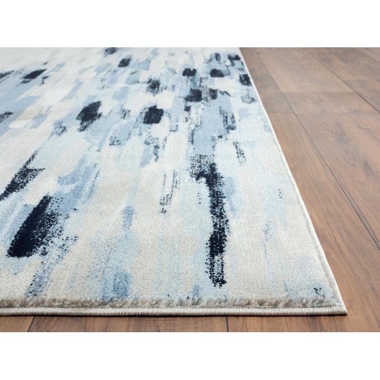 Blue and Beige Abstract Rectangular Synthetic Area Rug