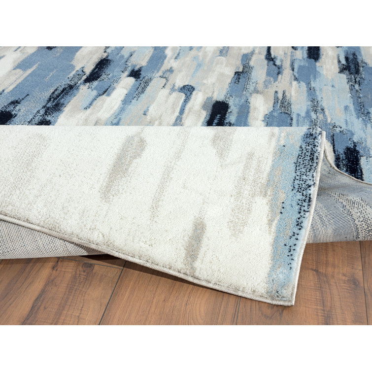 Blue and Beige Abstract Rectangular Synthetic Area Rug