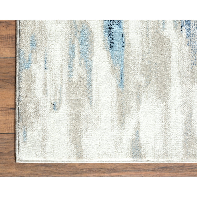 Blue and Beige Abstract Rectangular Synthetic Area Rug