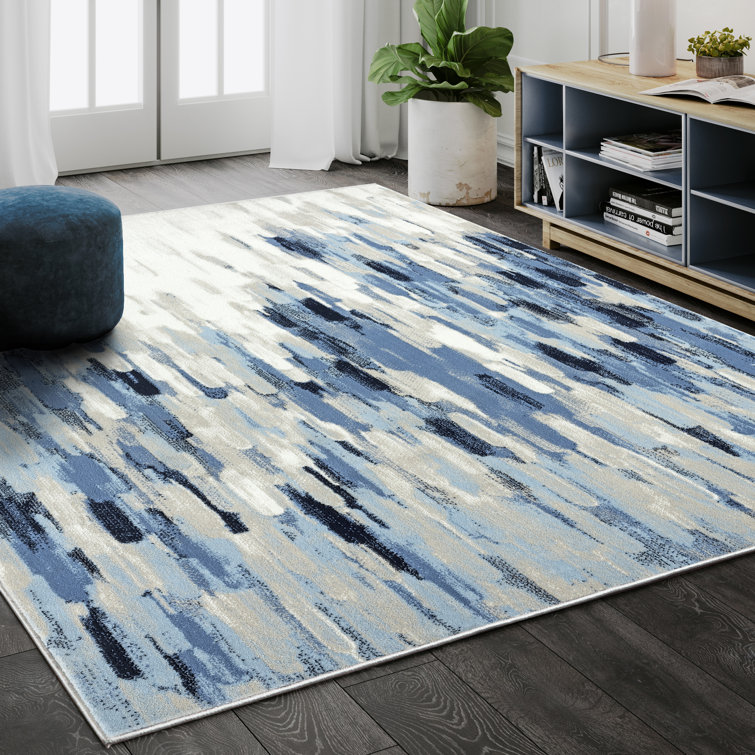 Blue and Beige Abstract Rectangular Synthetic Area Rug