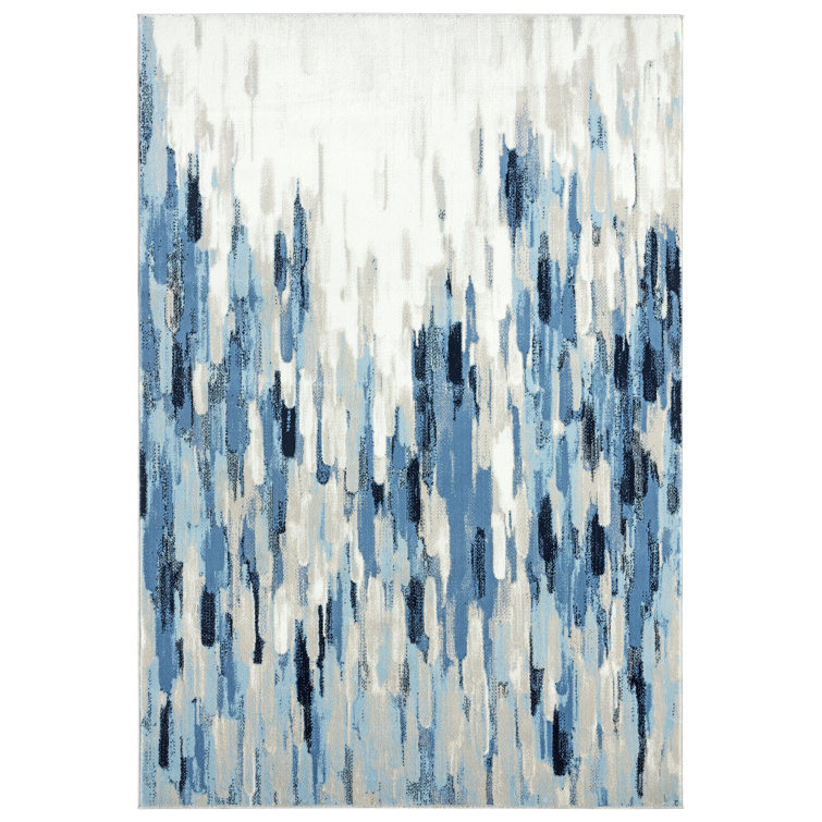 Blue and Beige Abstract Rectangular Synthetic Area Rug