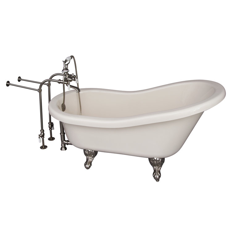 60'' Bisque Acrylic Clawfoot Freestanding Soaking Bathtub