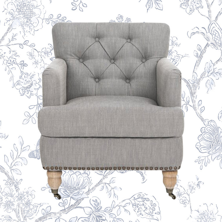 Colin Stone Grey Leather and Wood Contemporary Armchair