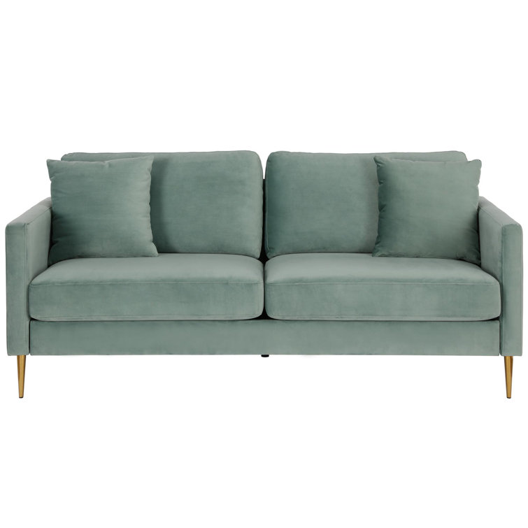 CosmoLiving Highland 66.9" Green Velvet Sofa with Tufted Back and Wood Accents