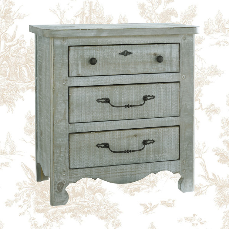 Traditional Gray 3-Drawer Nightstand in Rough Sawn Pine