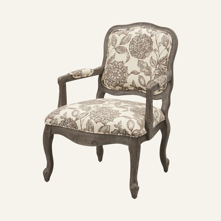 Sophie Gray Floral Handcrafted Wood Accent Chair