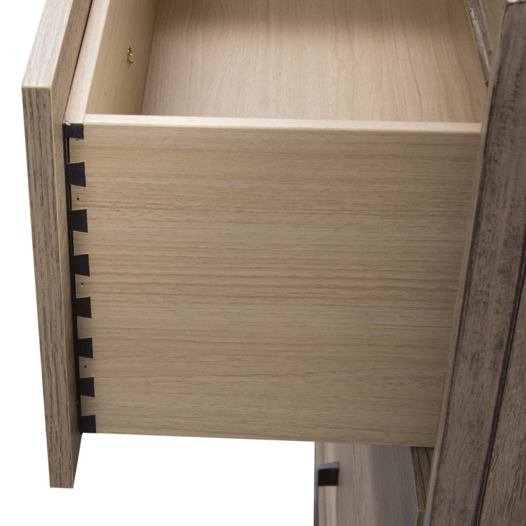 Sandstone Finish King Upholstered Bed with Dresser and Mirror