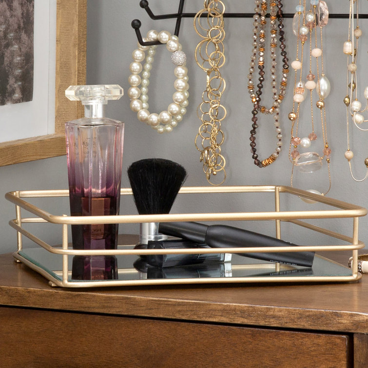 Square Gold Mirrored Glass Vanity Tray