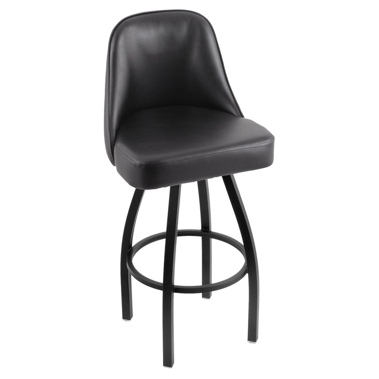 Black Wrinkle Metal Swivel Bar Stool with Faux Leather Seat