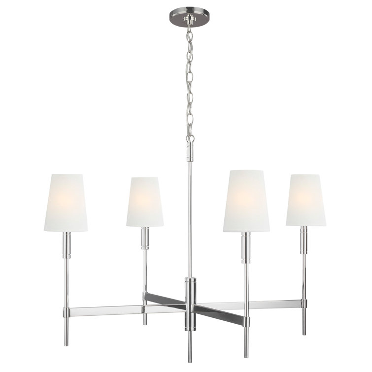 Elegant Beckham 4-Light Polished Nickel Chandelier with White Linen Shade