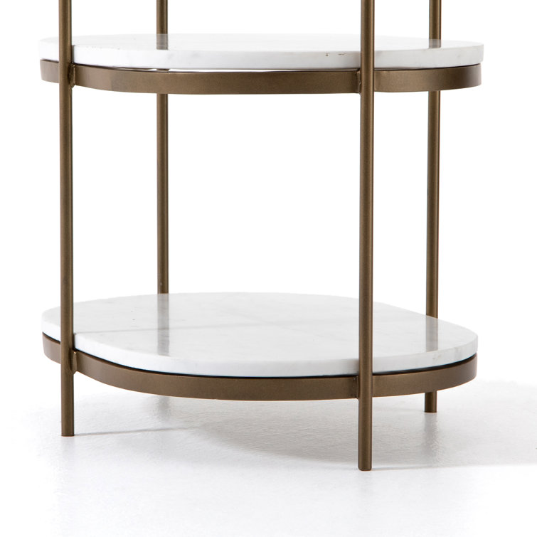 Marlow Antique Brass and White Marble Oval Nightstand