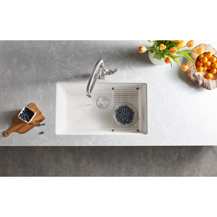 White Stone Single Bowl Undermount Kitchen Sink