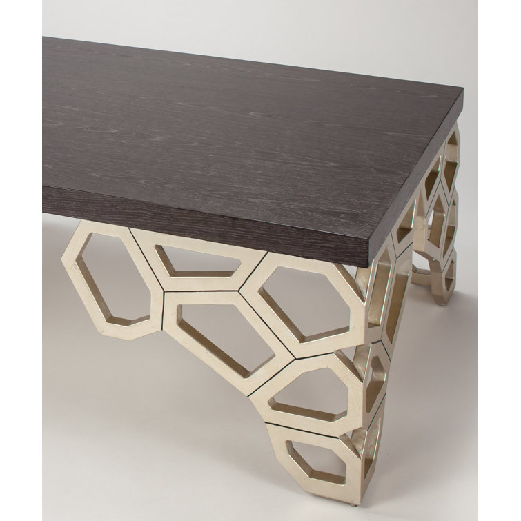 Charcoal Oak Rectangular Coffee Table with Champagne Legs