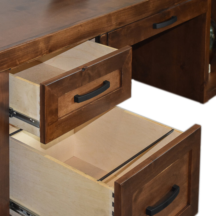 Black Solid Wood Executive Desk with Drawer and Keyboard Tray
