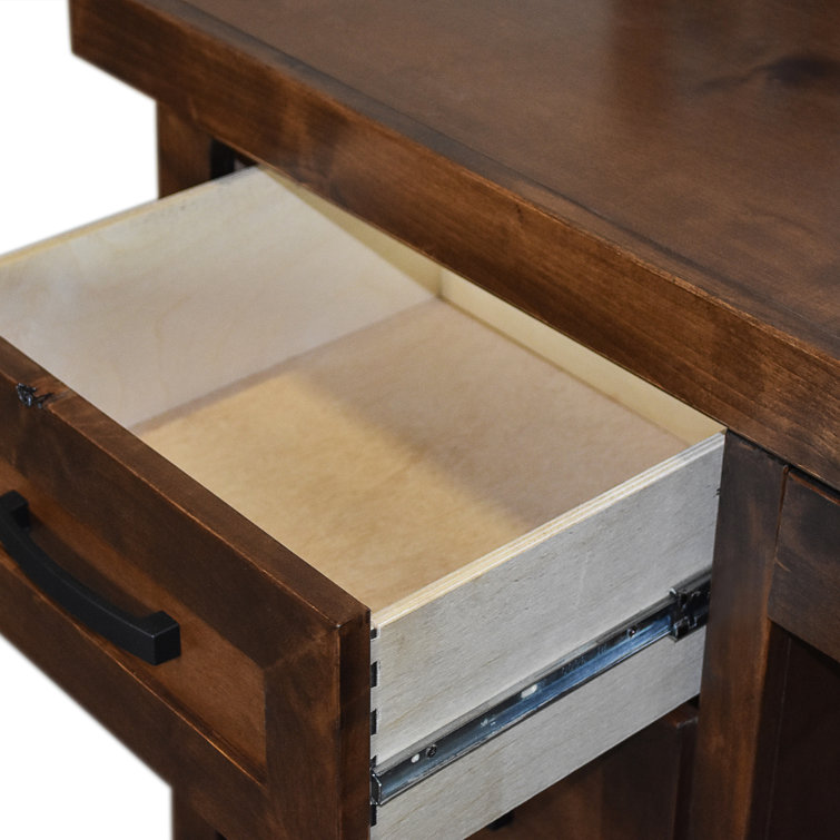 Black Solid Wood Executive Desk with Drawer and Keyboard Tray