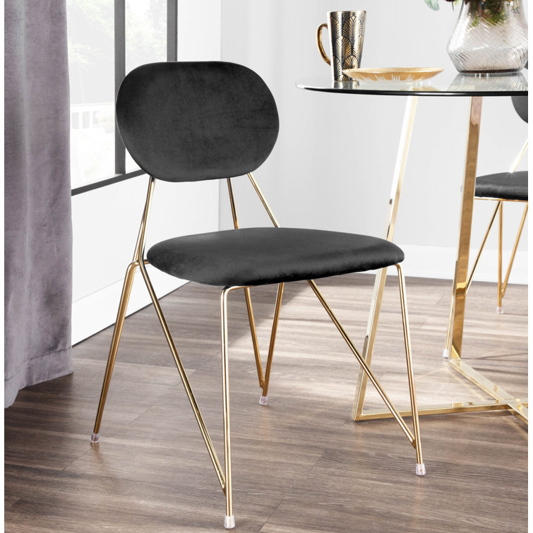 Gwen Black Velvet Upholstered Side Chair with Gold Frame