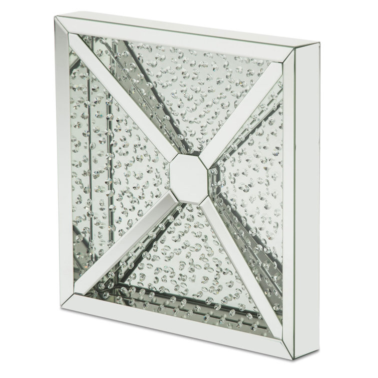 Montreal Square Wood and Glass Mirror with Crystal Accents