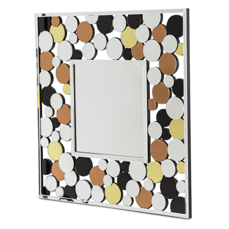 Contemporary Polka Dot Black Gold Silver Wall Mirror