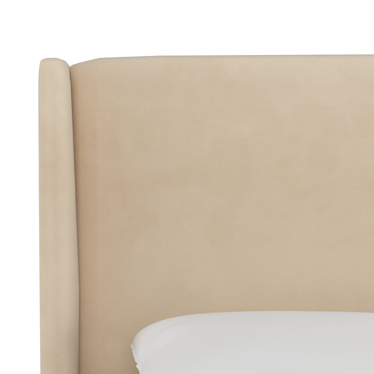 Beige Queen Upholstered Wingback Bed with Wood Frame