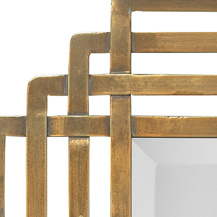 Antique Brass Rectangular Wall Mirror with Geometric Frame