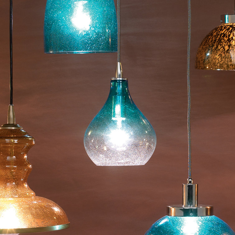 Small Aqua Seeded Glass Pendant Light with Silver Finish