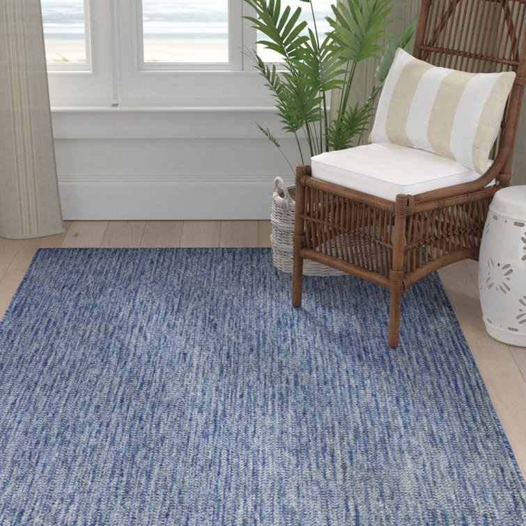 Navy Blue Synthetic Flat Woven Indoor/Outdoor Area Rug