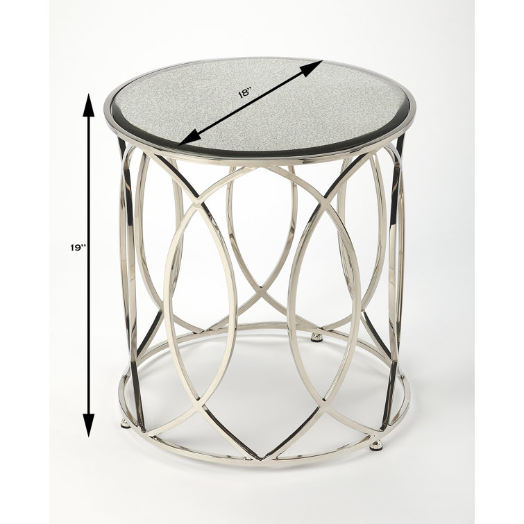 Interlaced Oval Rings Round Mirrored End Table in Polished Nickel